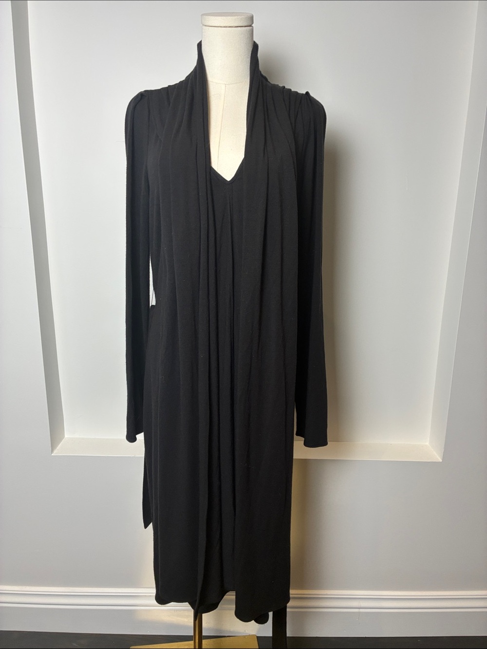 Aquascutum London Black Long Sleeve Draped Knit Dress